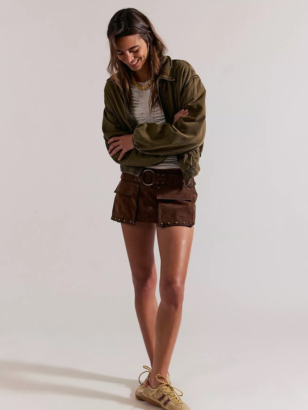 Free People micro mini Brown Suede cargo skort Skirt size 4 low rise Y2K boho - Picture 4 of 13